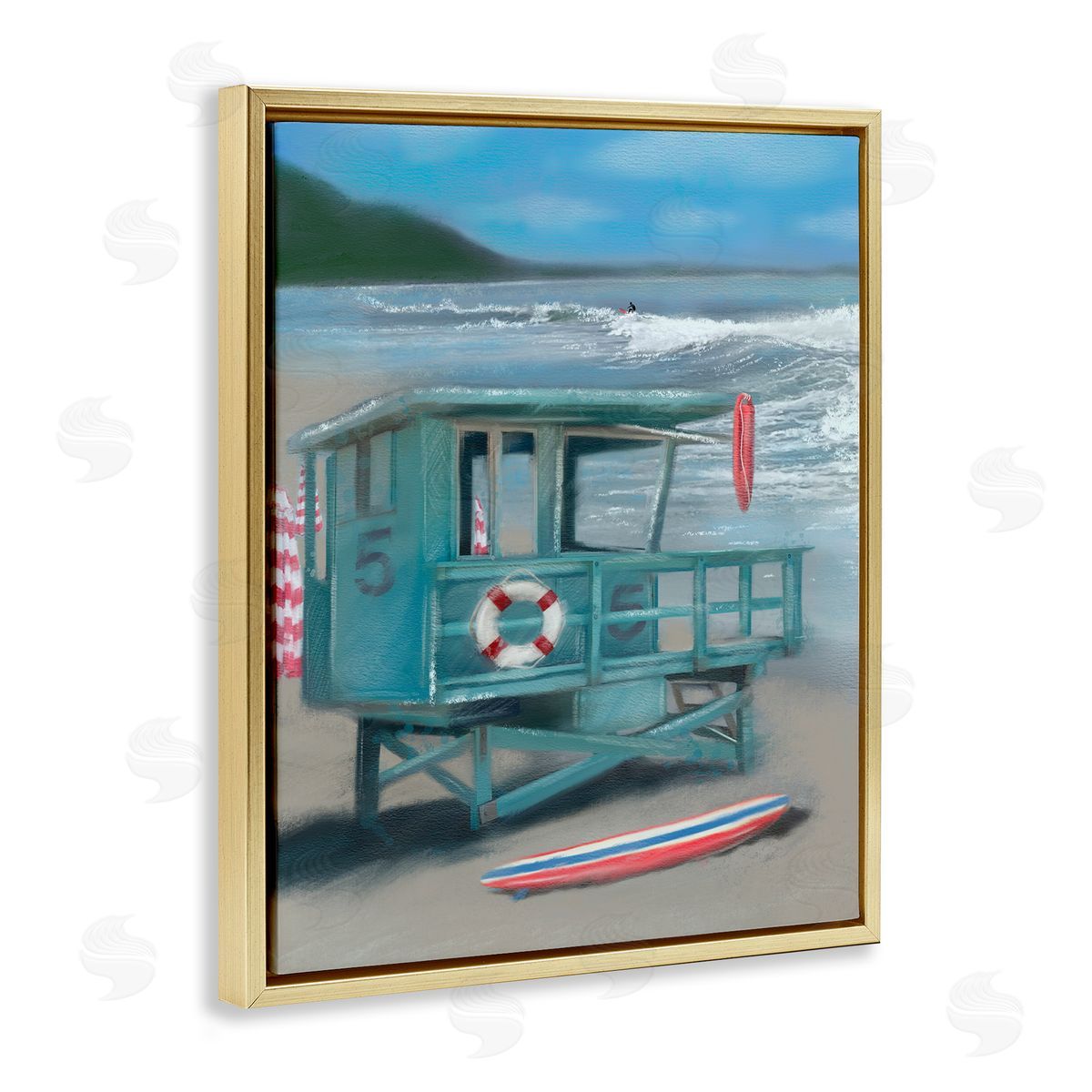 Lifeguard Stand on Shore Gold Floating Frame Canvas Wall Art, Home Decor by Matthew Piotrowicz