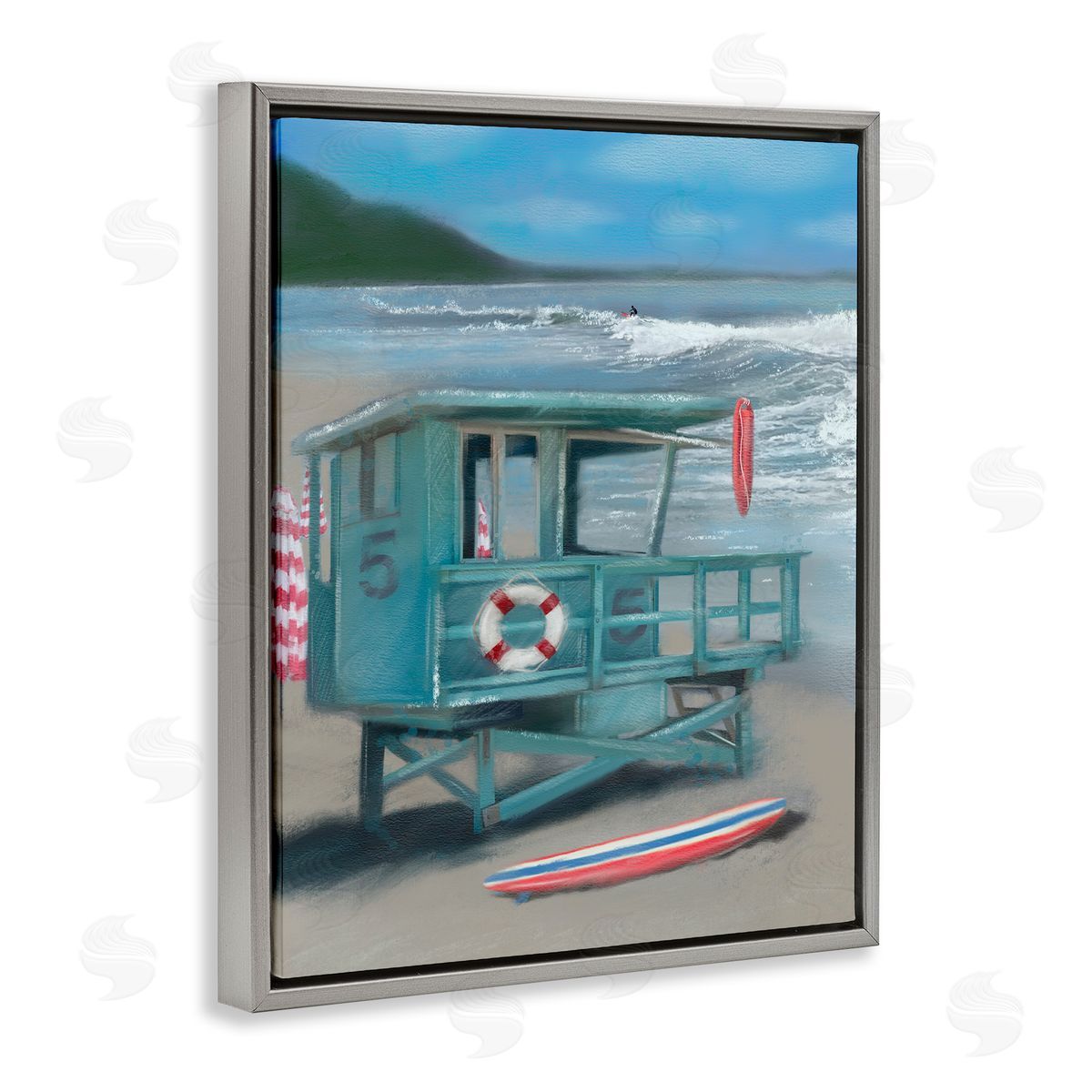 Lifeguard Stand on Shore Grey Floating Frame Canvas Wall Art, Home Decor by Matthew Piotrowicz