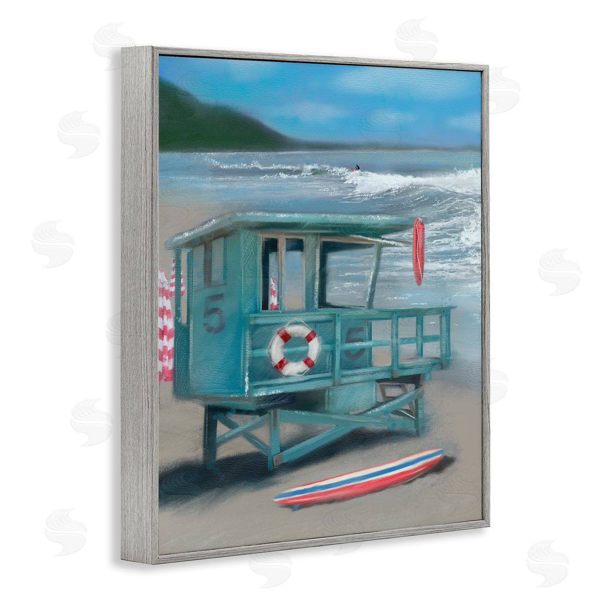 Lifeguard Stand on Shore Grey Frame Print Wall Art, Home Decor by Matthew Piotrowicz