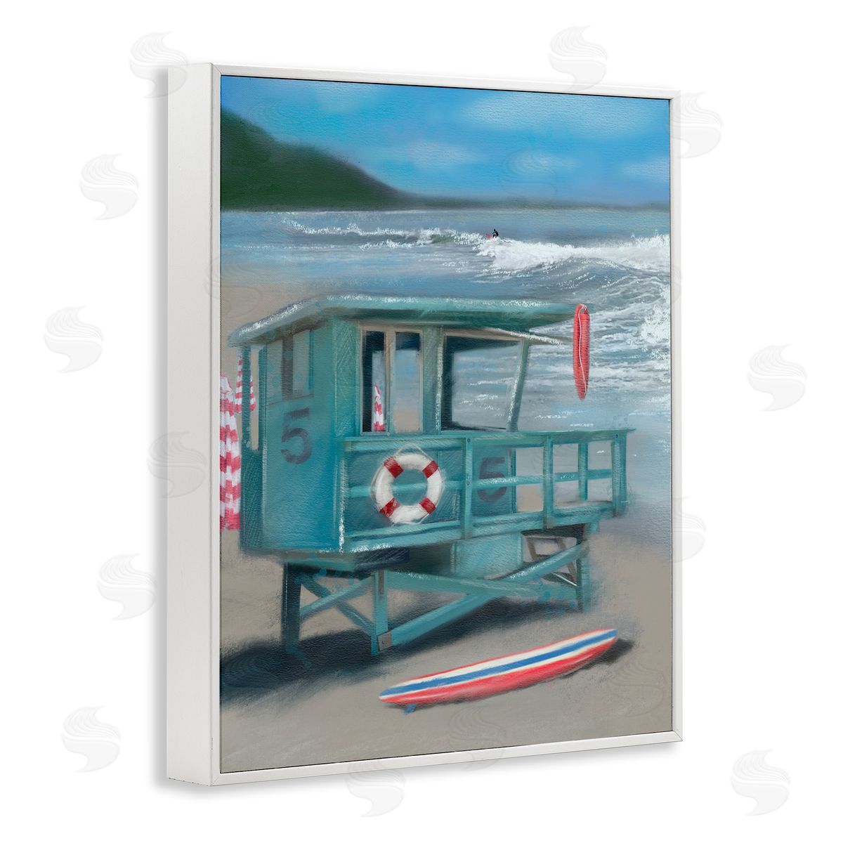Lifeguard Stand on Shore White Frame Print Wall Art, Home Decor by Matthew Piotrowicz