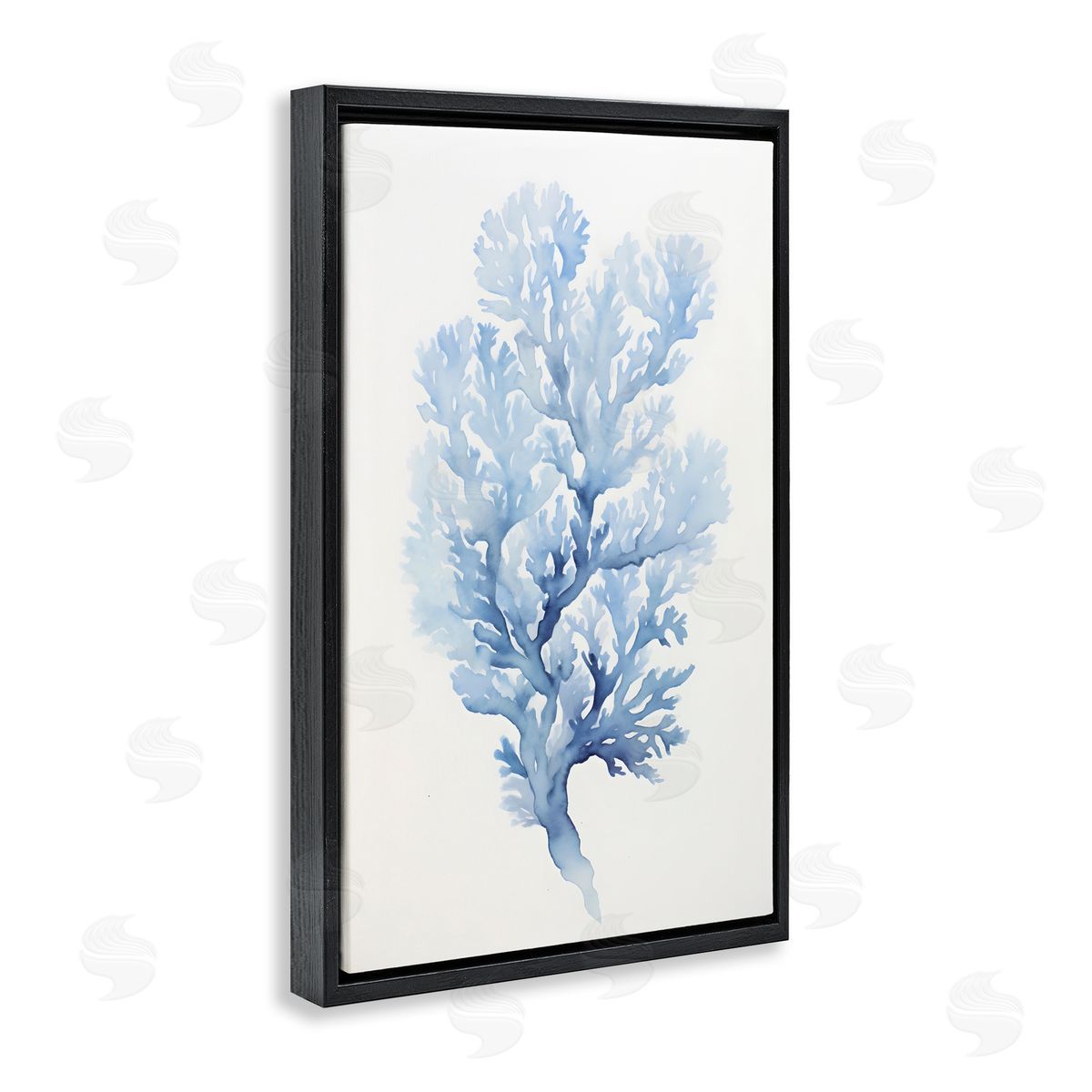 Indigo Coral Shape Black Floating Frame Canvas Wall Art, Home Decor by Petal Prints Design