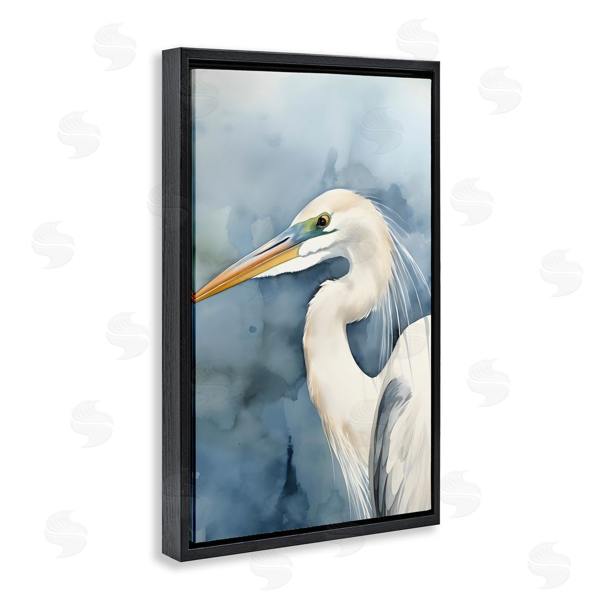 Beach Bird on Blue Black Floating Frame Canvas Wall Art, Home Decor by Petal Prints Design