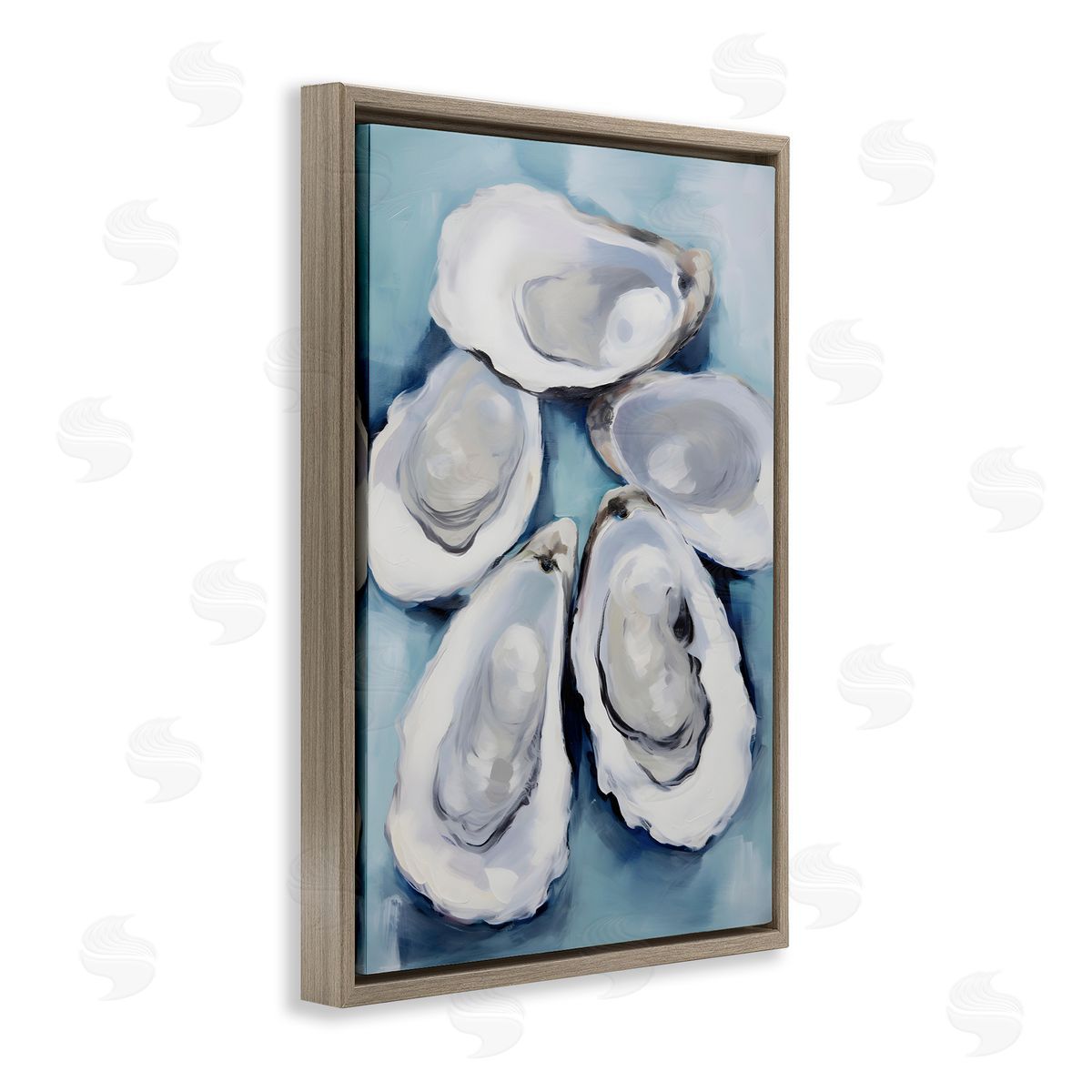 Five Oyster Shells Brown Floating Frame Canvas Wall Art, Home Decor by Petal Prints Design
