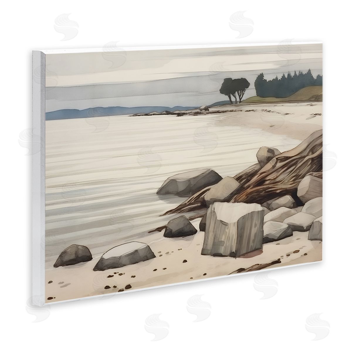 Petal Prints Design Beach Rock View Wooden Wall Plaque Art Print