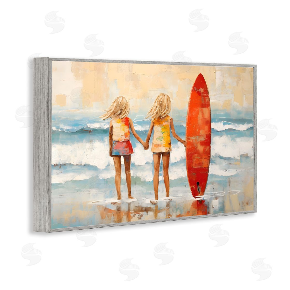 Petal Prints Design Kids & Beach Surfboard Gray Framed Giclee Wall Art Print