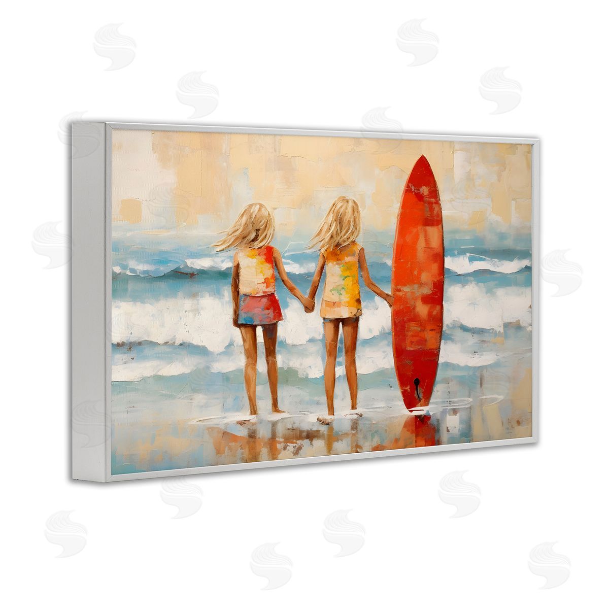 Petal Prints Design Kids & Beach Surfboard White Framed Giclee Wall Art Print