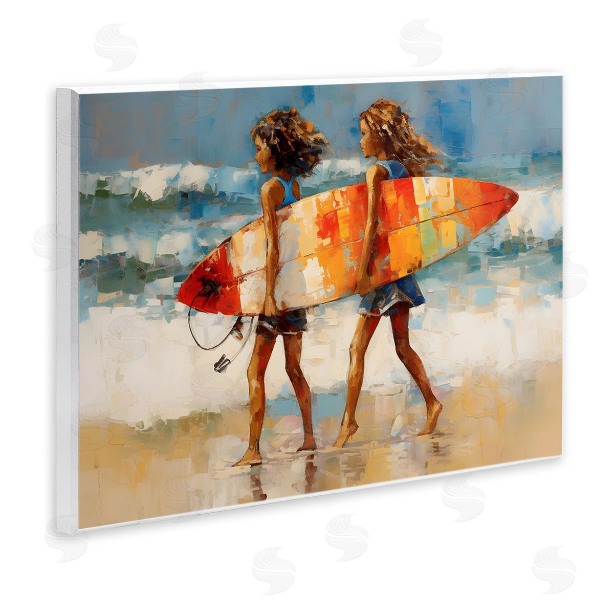 Surfboard Kids Friends Wood Plaque Wall Art, Home Decor by Petal Prints Design