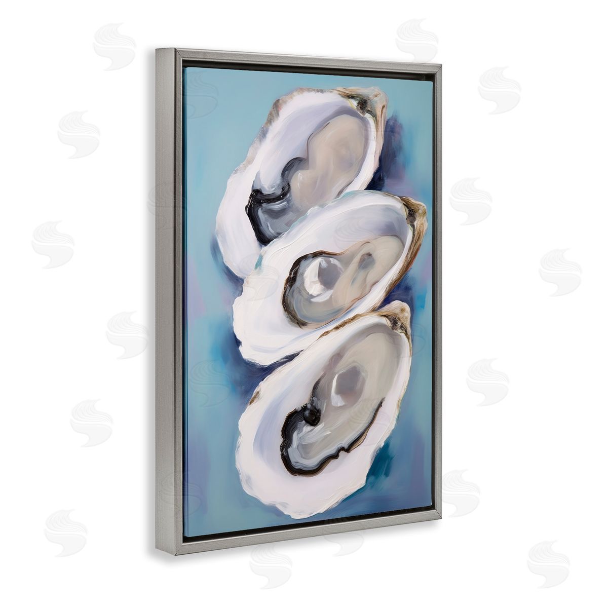 Three Oyster Shells Grey Floating Frame Canvas Wall Art, Home Decor by Petal Prints Design