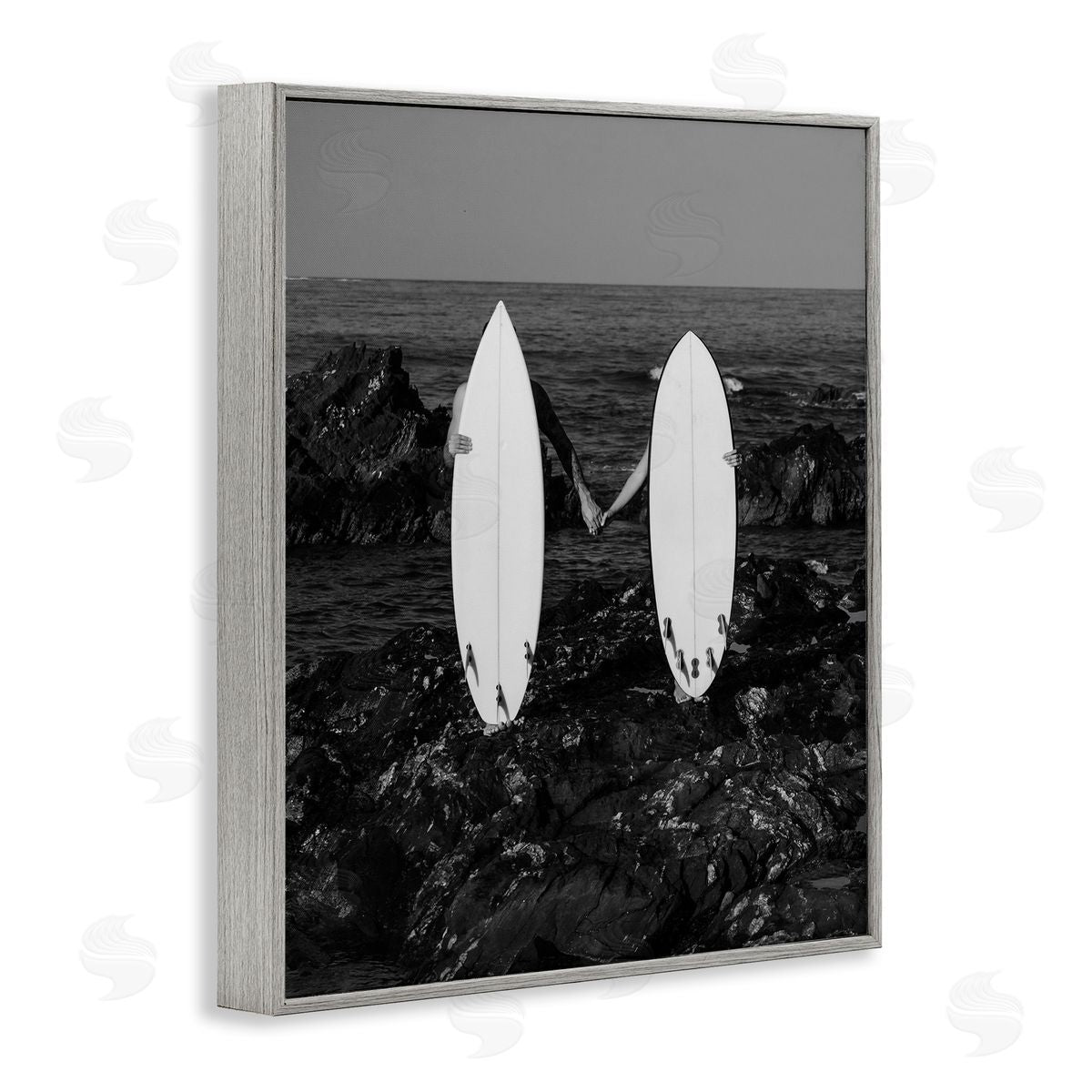 Romantic Surfer Couple Grey Frame Print Wall Art, Home Decor by Stupell Studio