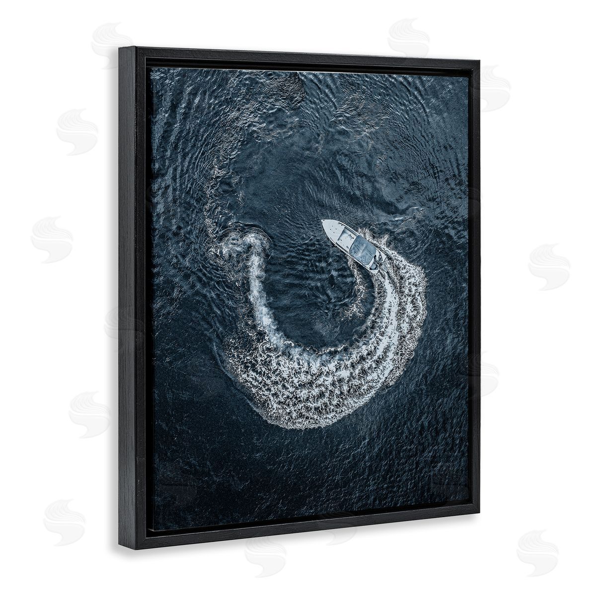 Boat Circling Water Black Floating Frame Canvas Wall Art, Home Decor by Stupell Studio