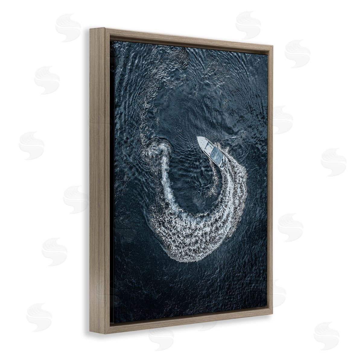 Boat Circling Water Brown Floating Frame Canvas Wall Art, Home Decor by Stupell Studio