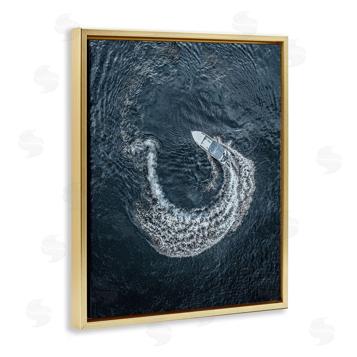 Boat Circling Water Gold Floating Frame Canvas Wall Art, Home Decor by Stupell Studio
