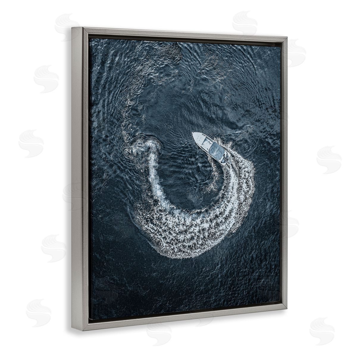 Boat Circling Water Grey Floating Frame Canvas Wall Art, Home Decor by Stupell Studio