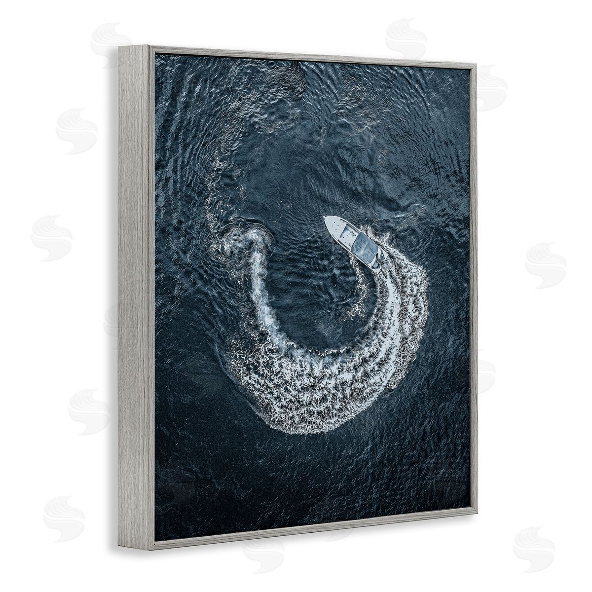 Boat Circling Water Grey Frame Print Wall Art, Home Decor by Stupell Studio