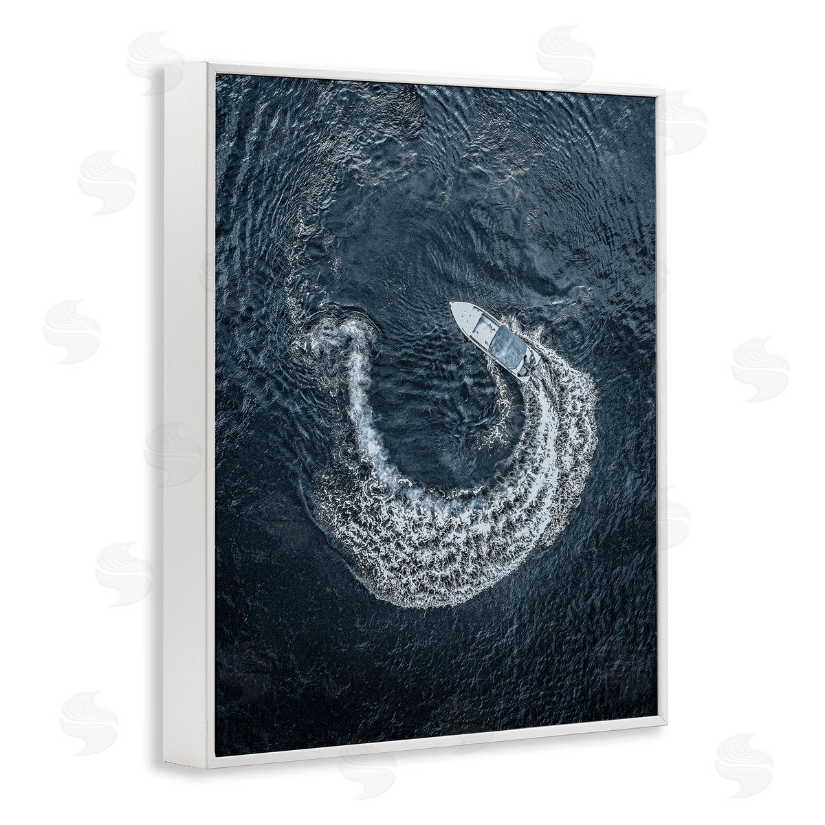 Boat Circling Water White Frame Print Wall Art, Home Decor by Stupell Studio