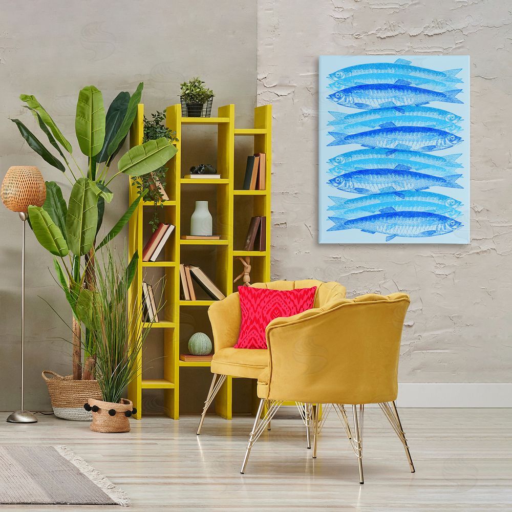 Stupell Studio Blue Layered Fish Canvas Wall Art Print in Room