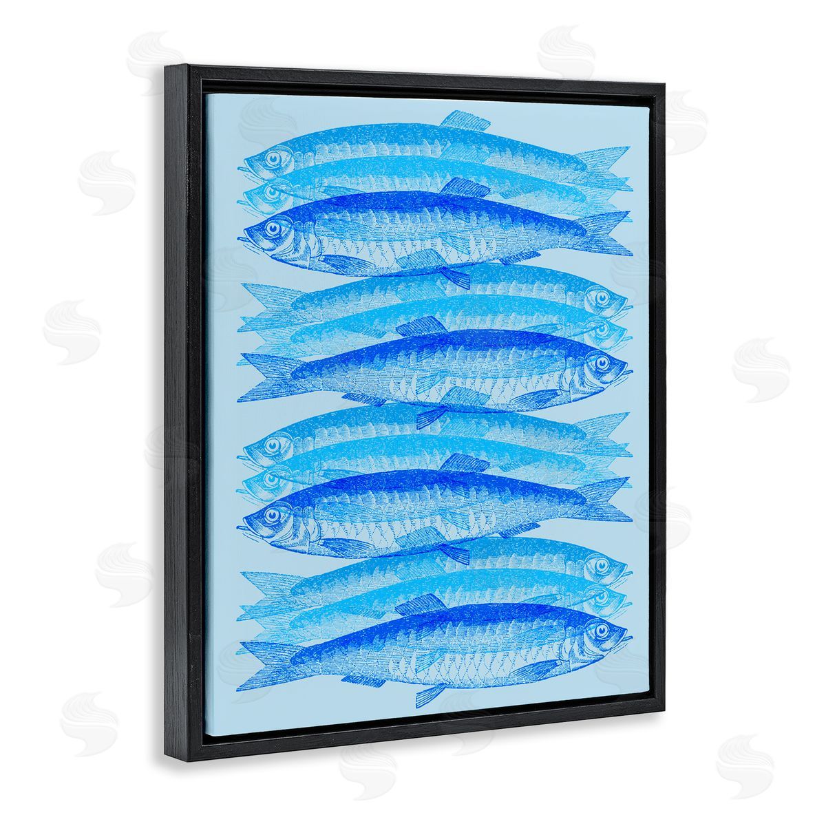 Stupell Studio Blue Layered Fish Black Floating Frame Canvas Wall Art Print