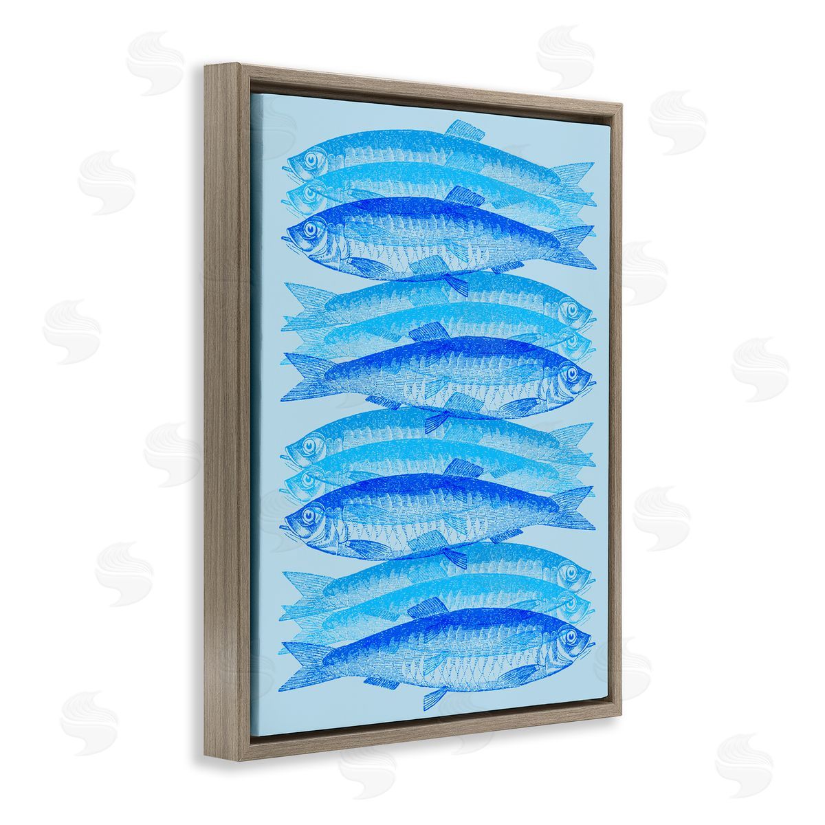 Stupell Studio Blue Layered Fish Brown Floating Frame Canvas Wall Art Print