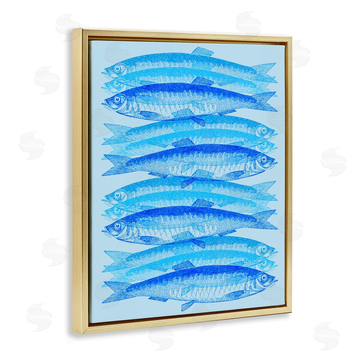 Stupell Studio Blue Layered Fish Gold Floating Frame Canvas Wall Art Print