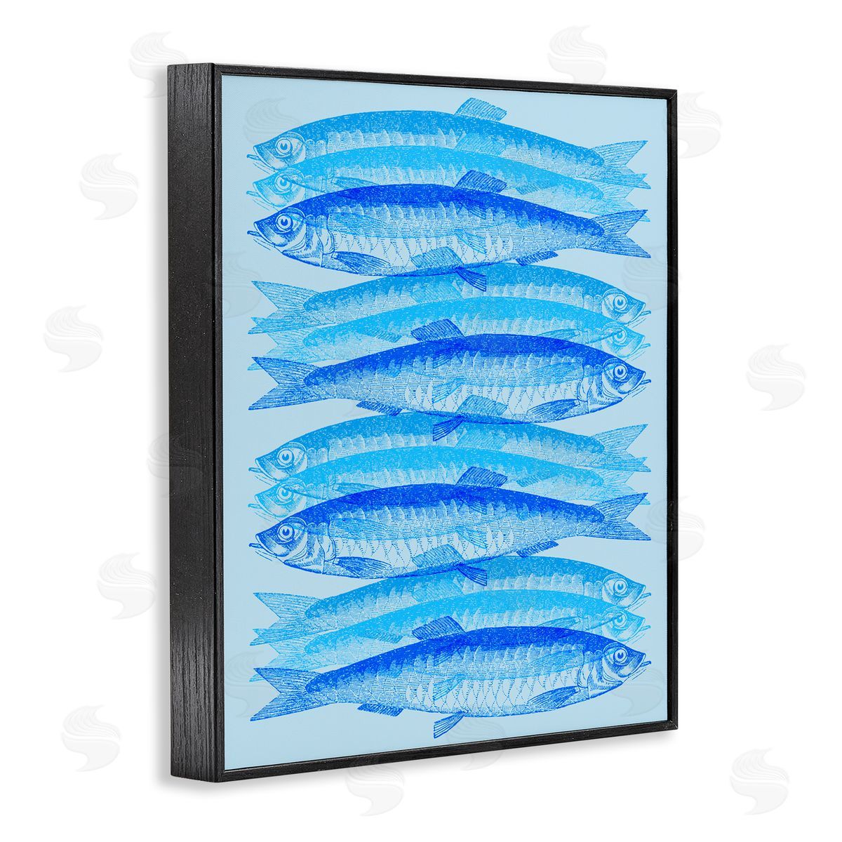 Stupell Studio Blue Layered Fish Black Framed Giclee Wall Art Print
