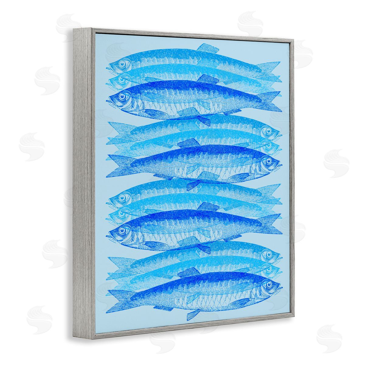 Stupell Studio Blue Layered Fish Gray Framed Giclee Wall Art Print