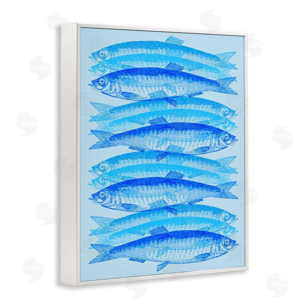 Stupell Studio Blue Layered Fish White Framed Giclee Wall Art Print