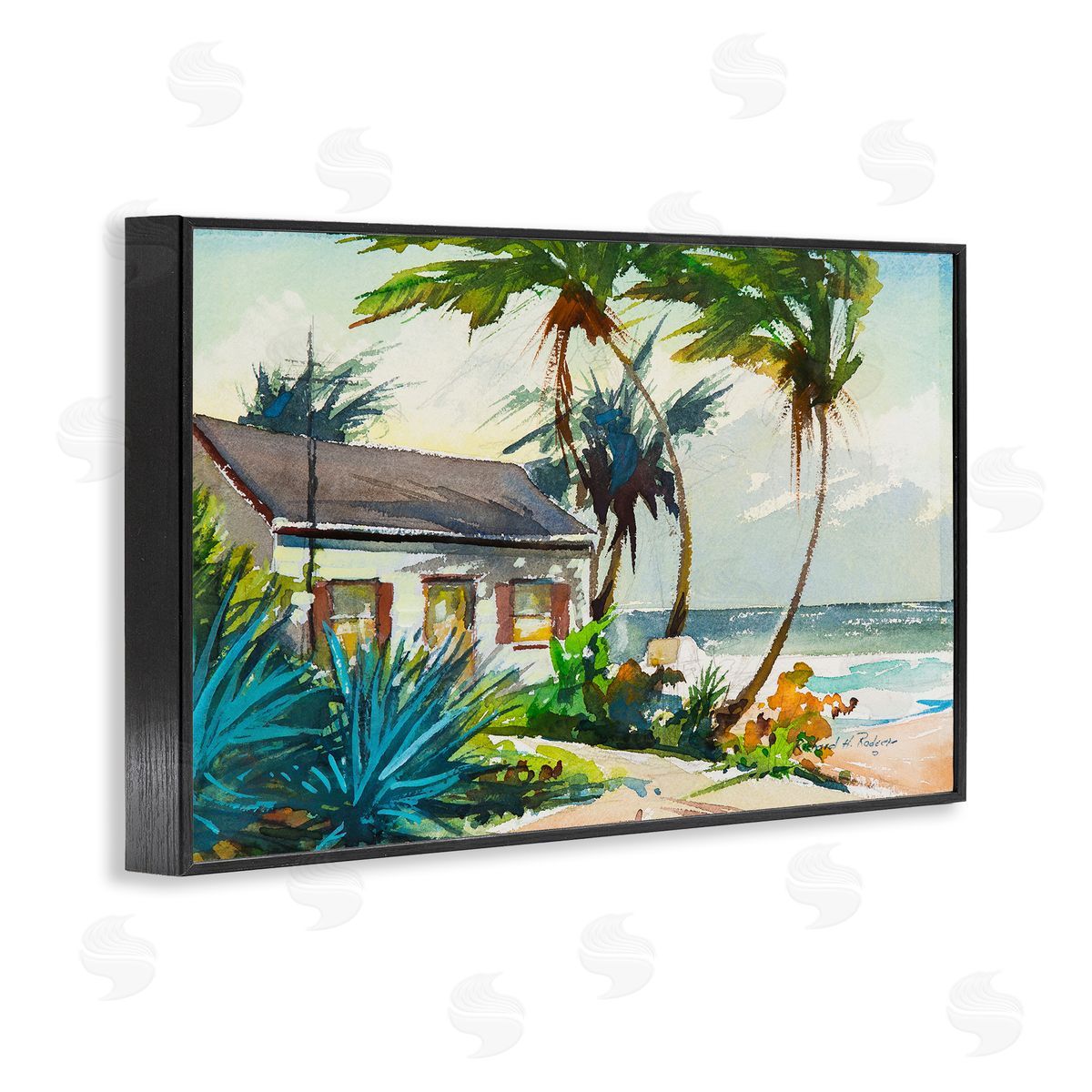 Richard A. Rodgers Windswept Palms Cottage Black Framed Giclee Wall Art Print