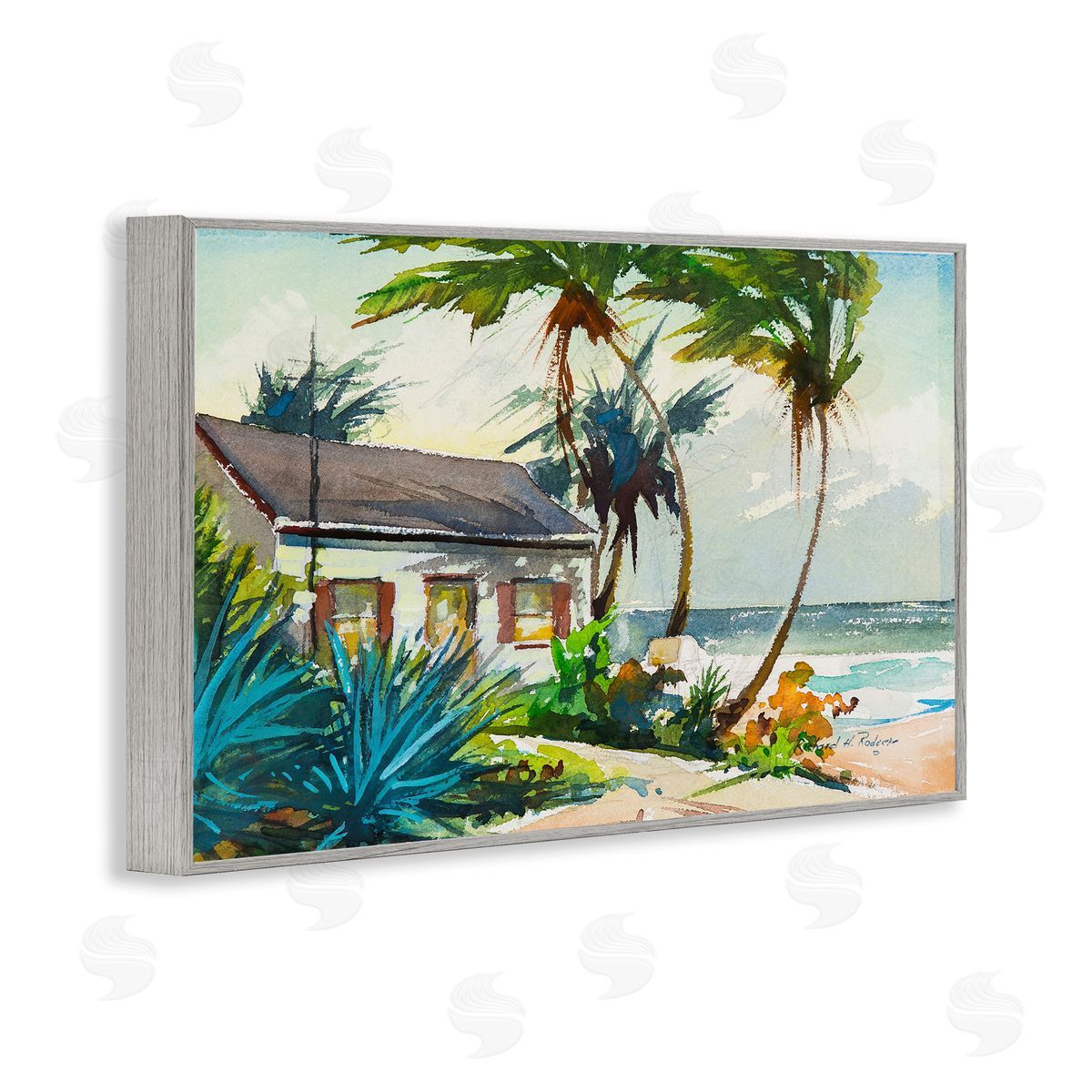 Richard A. Rodgers Windswept Palms Cottage Gray Framed Giclee Wall Art Print