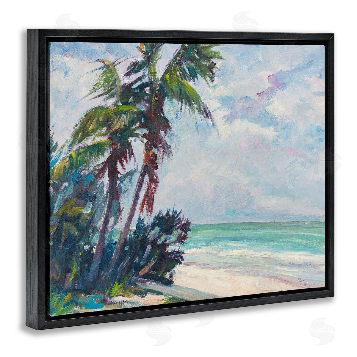 Richard A. Rodgers Brushed Palm Painting Black Floating Frame Canvas Wall Art Print