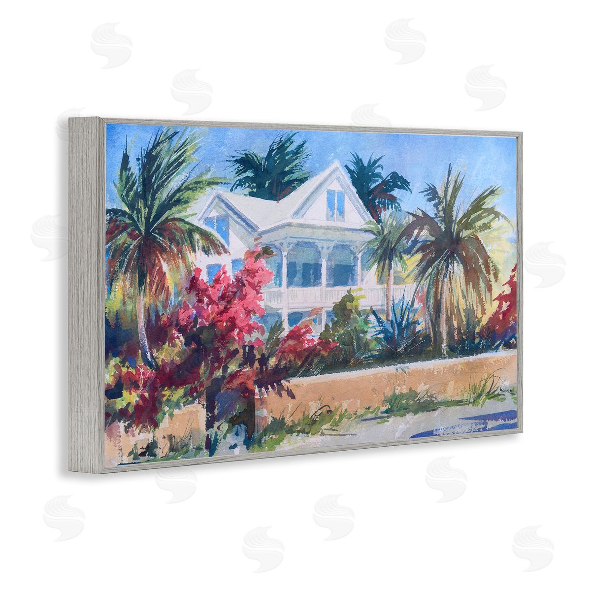 Palm Tree Cottage Grey Frame Print Wall Art, Home Decor by Richard A. Rodgers