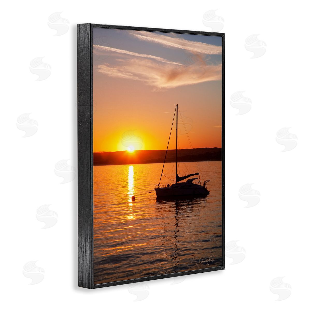 Boat Ride at Sunset Black Frame Print Wall Art, Home Decor by Dennis Frates