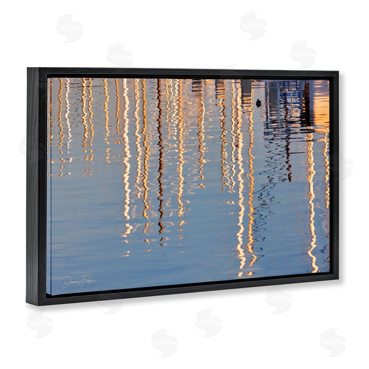 Beach Post Reflections Black Floating Frame Canvas Wall Art, Home Decor by Dennis Frates