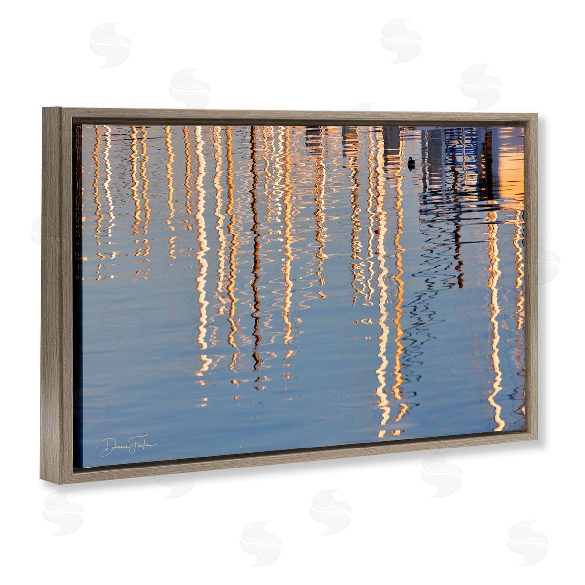 Beach Post Reflections Brown Floating Frame Canvas Wall Art, Home Decor by Dennis Frates