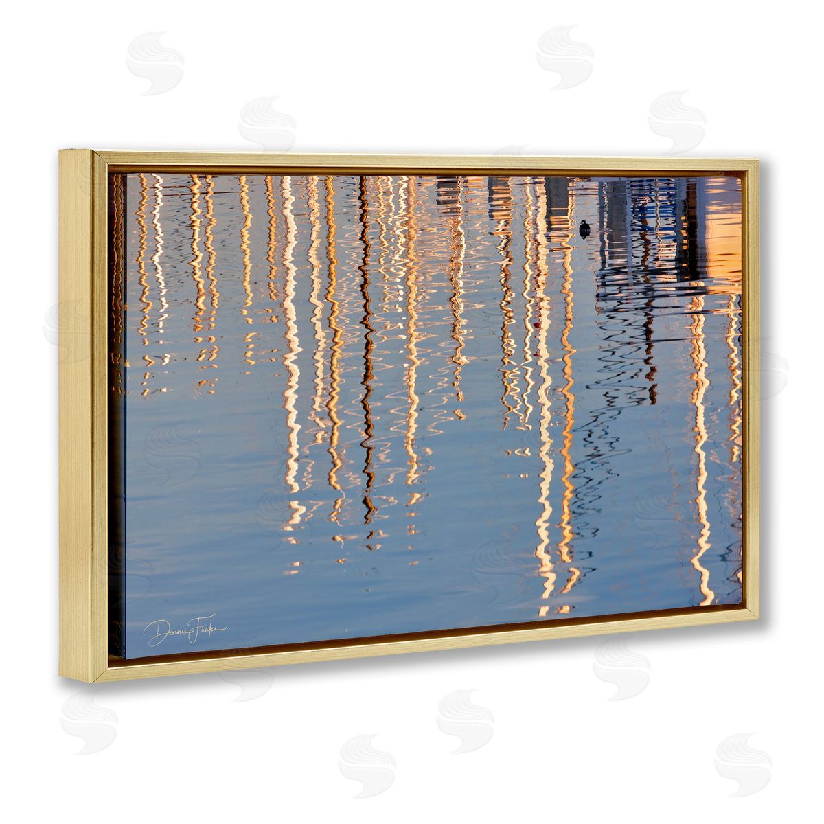 Beach Post Reflections Gold Floating Frame Canvas Wall Art, Home Decor by Dennis Frates