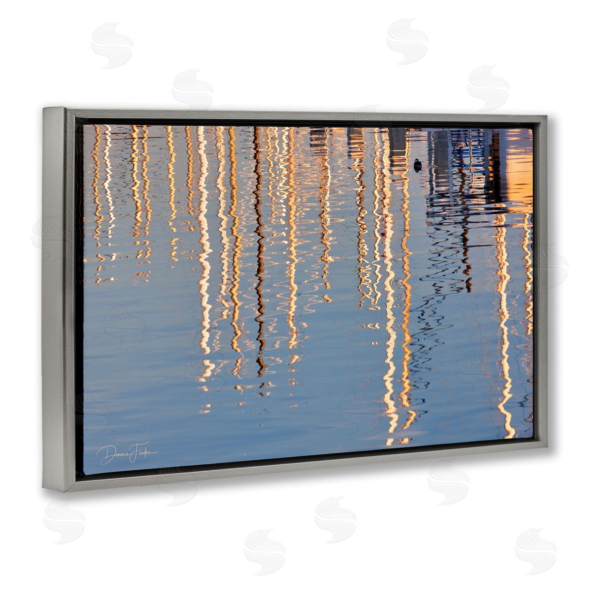 Beach Post Reflections Grey Floating Frame Canvas Wall Art, Home Decor by Dennis Frates