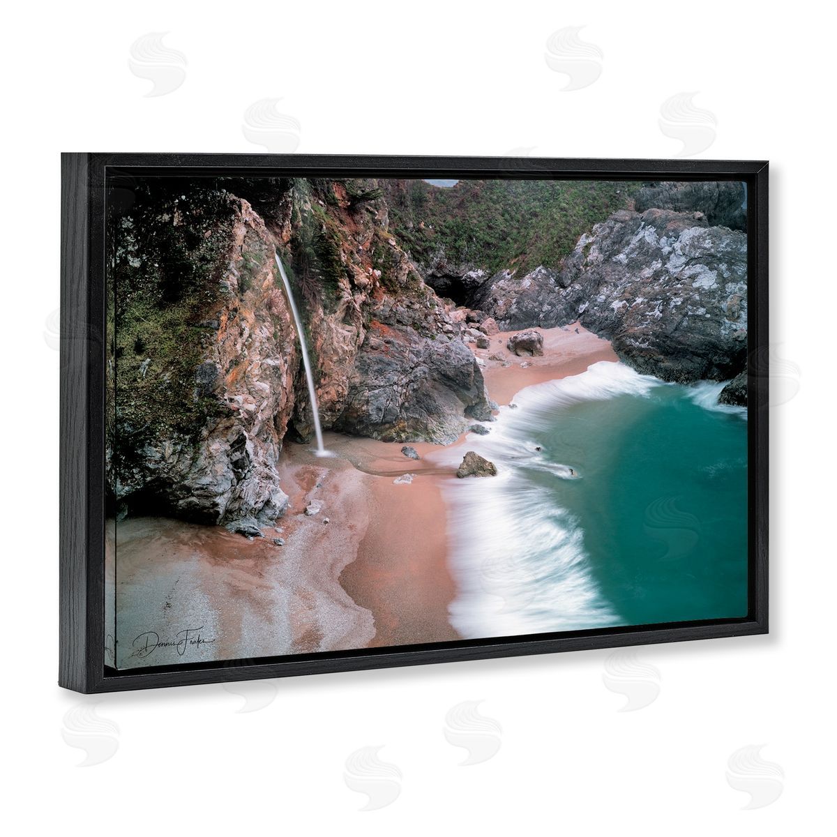 Tropical Waterfall Cliffs Black Floating Frame Canvas Wall Art, Home Decor by Dennis Frates