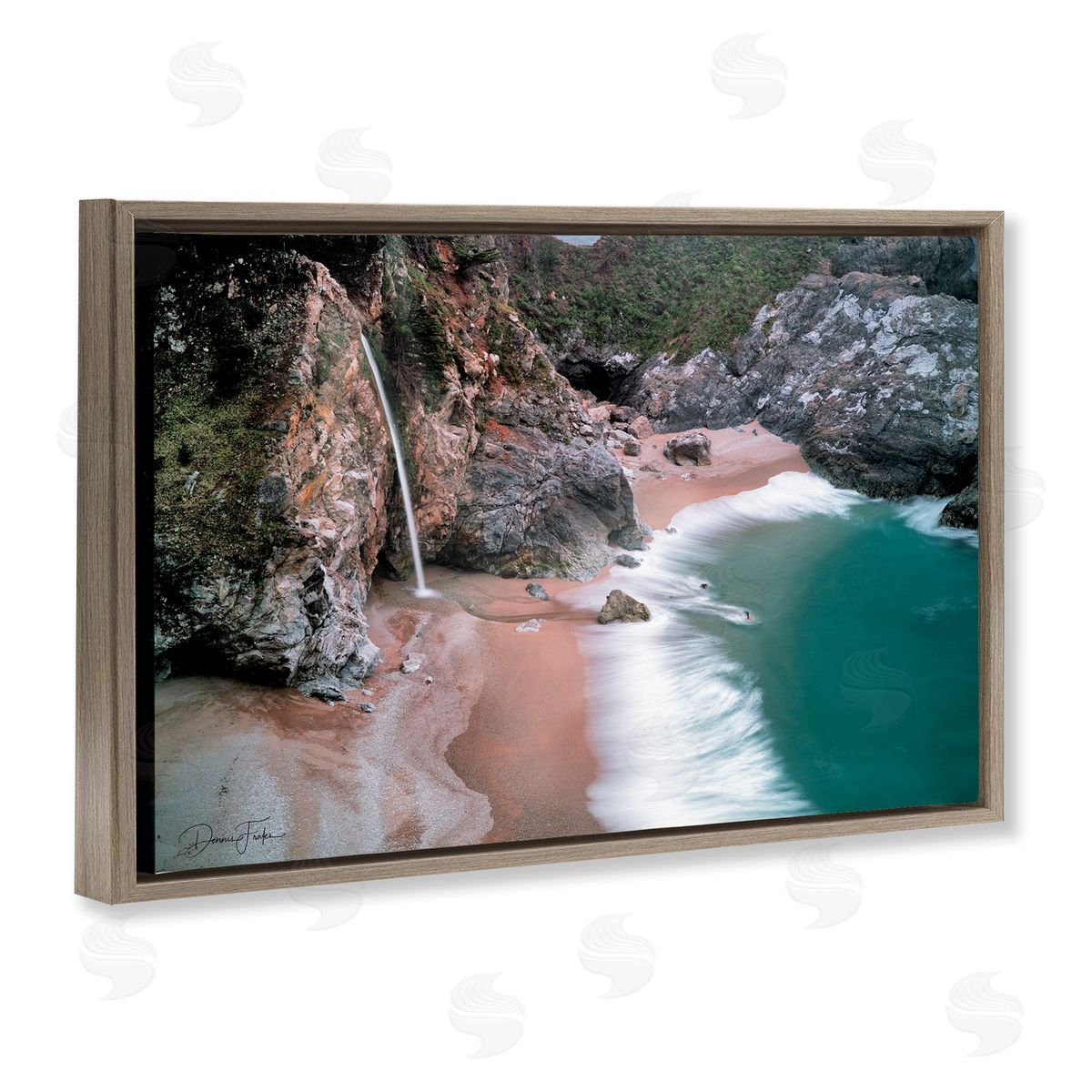 Tropical Waterfall Cliffs Brown Floating Frame Canvas Wall Art, Home Decor by Dennis Frates