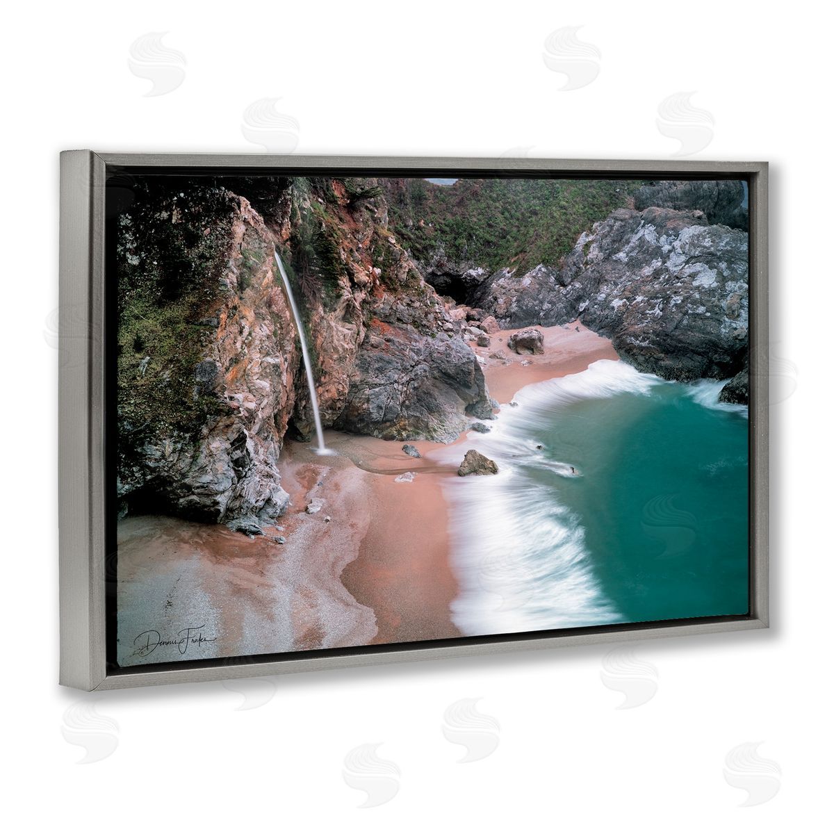 Tropical Waterfall Cliffs Grey Floating Frame Canvas Wall Art, Home Decor by Dennis Frates