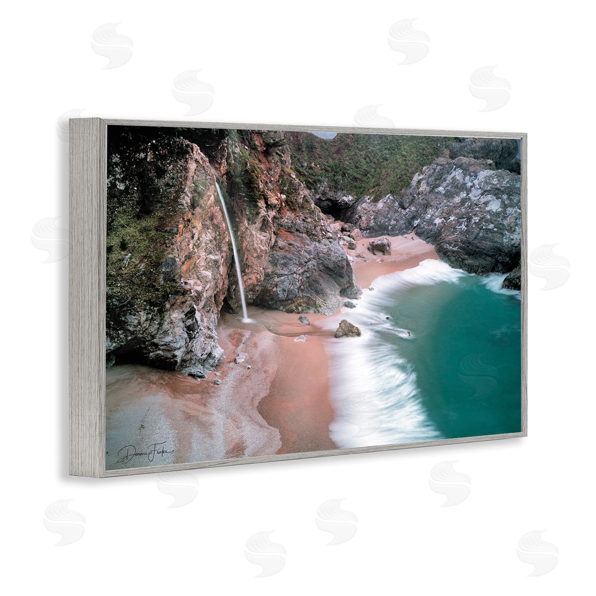 Tropical Waterfall Cliffs Grey Frame Print Wall Art, Home Decor by Dennis Frates