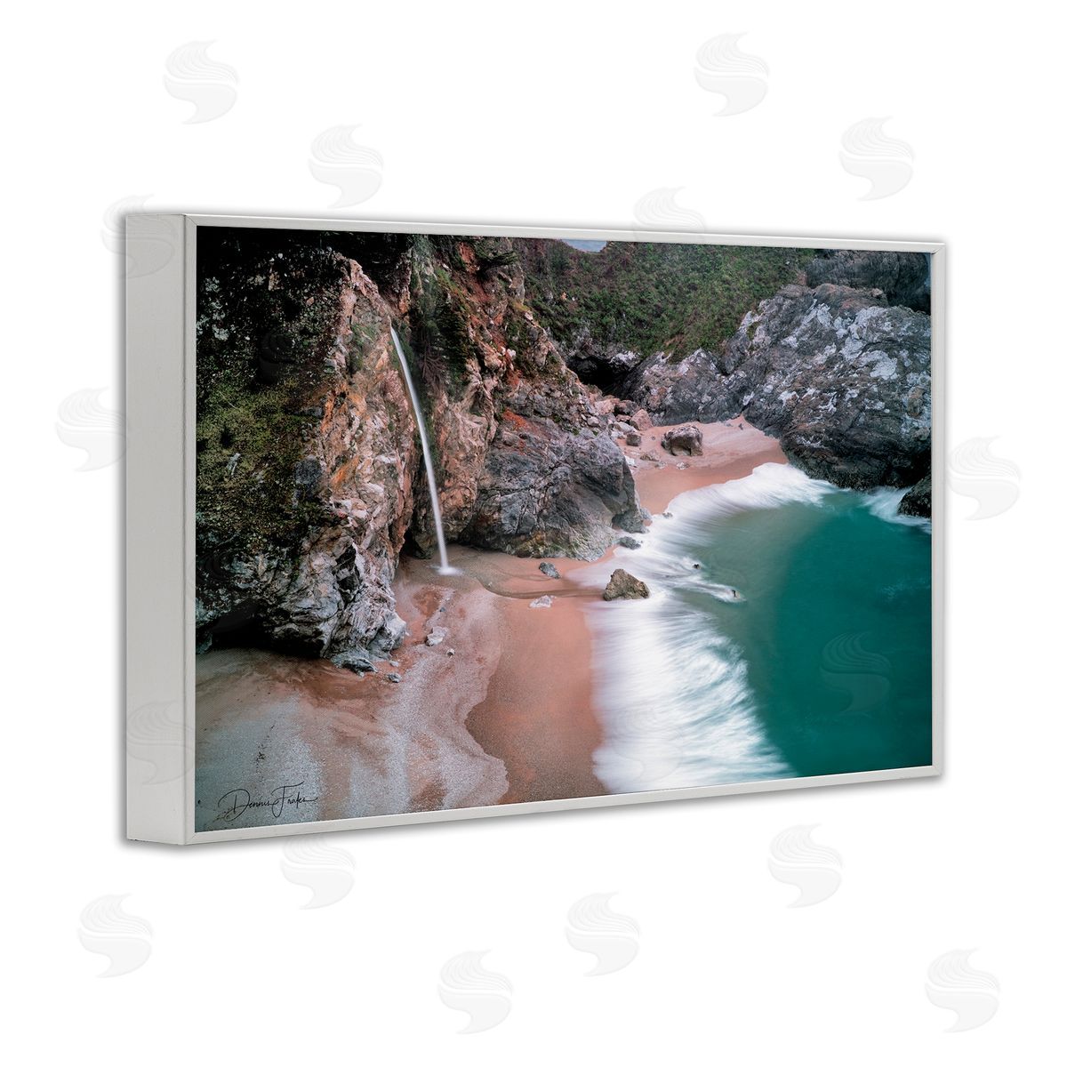 Tropical Waterfall Cliffs White Frame Print Wall Art, Home Decor by Dennis Frates