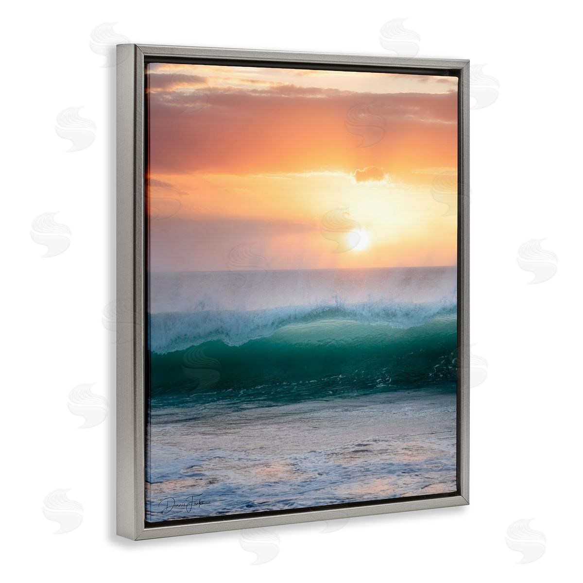 Breaking Sea Wave Grey Floating Frame Canvas Wall Art, Home Decor by Dennis Frates