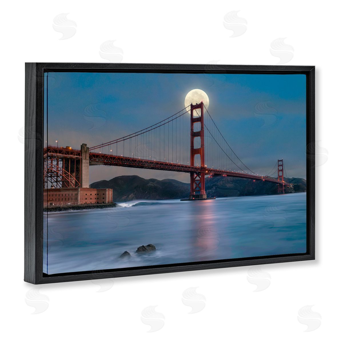 Lee Sie Moonlit Bridge Landmark Black Floating Frame Canvas Wall Art Print