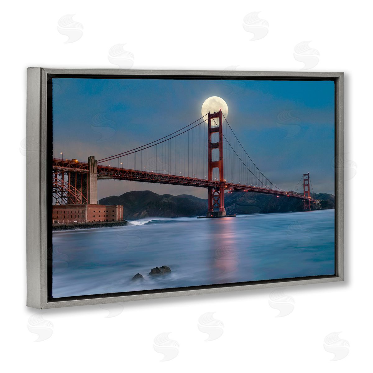 Lee Sie Moonlit Bridge Landmark Gray Floating Frame Canvas Wall Art Print
