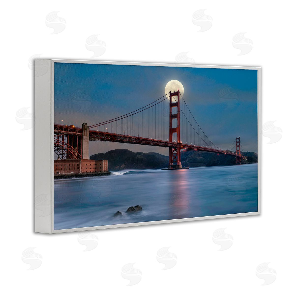 Lee Sie Moonlit Bridge Landmark White Framed Giclee Wall Art Print