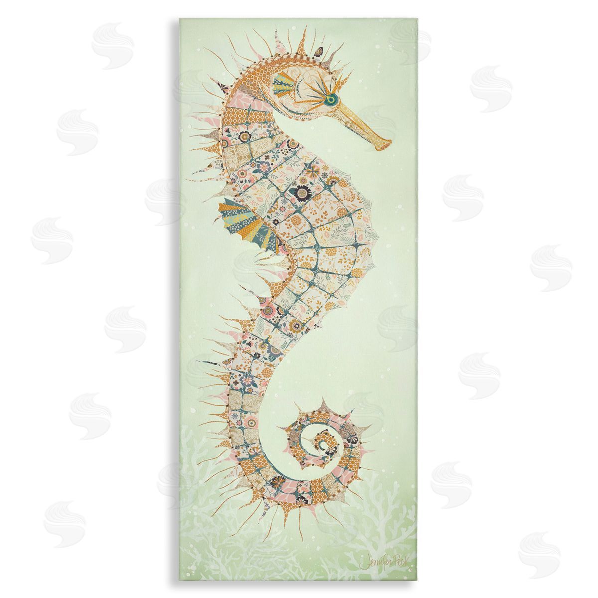 Patterned Spikey Seahorse Canvas Wall Art, Home Decor by Jennifer Peck
