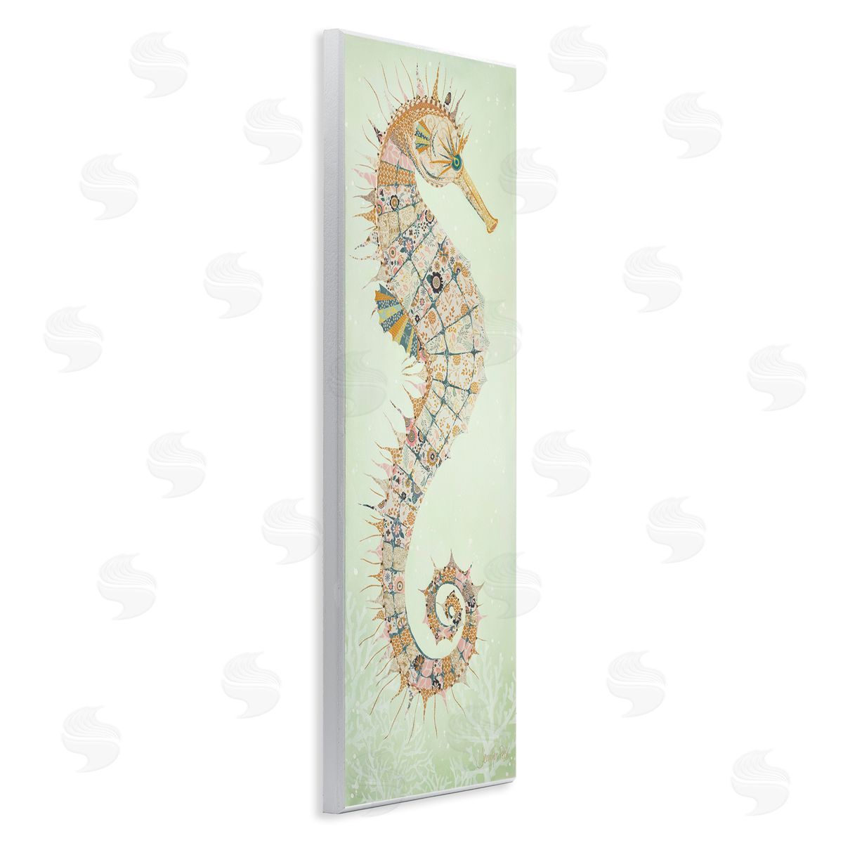 Patterned Spikey Seahorse Wood Plaque Wall Art, Home Decor by Jennifer Peck
