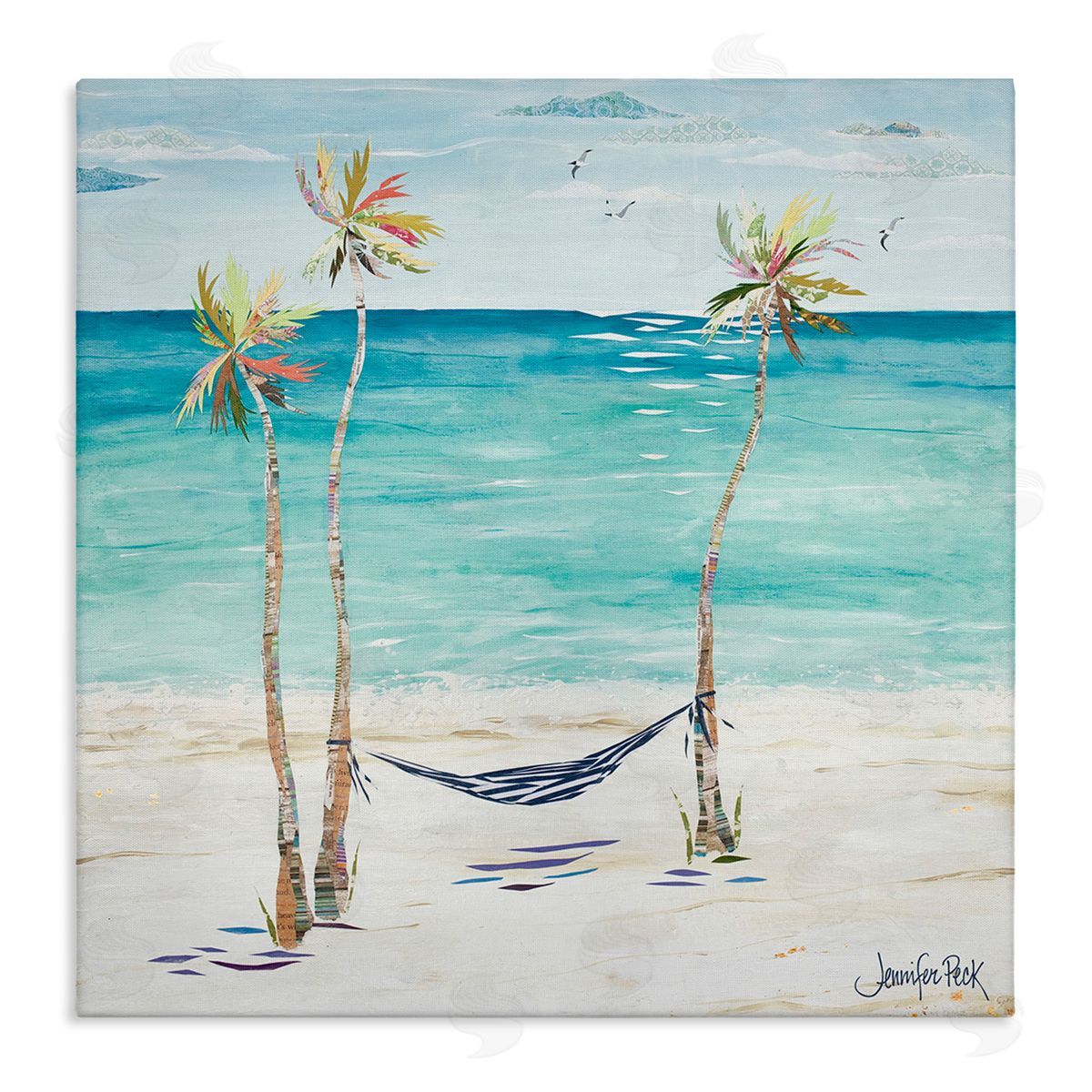 Hammock and Three Palms Canvas Wall Art, Home Decor by Jennifer Peck
