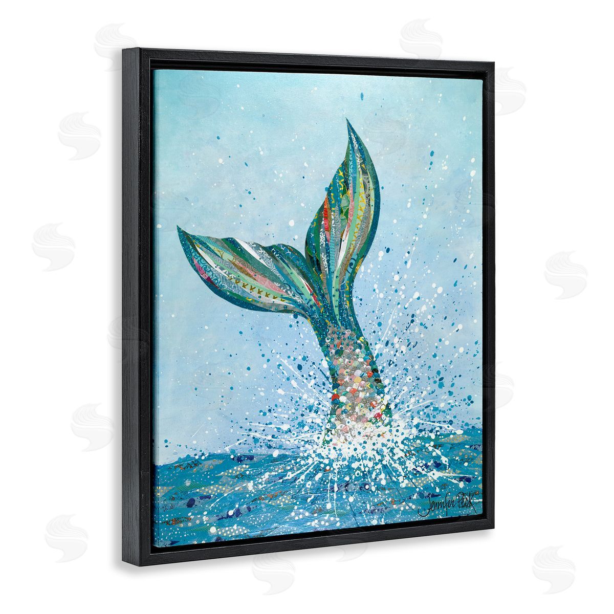 Diving Mermaid Tail Black Floating Frame Canvas Wall Art, Home Decor by Jennifer Peck