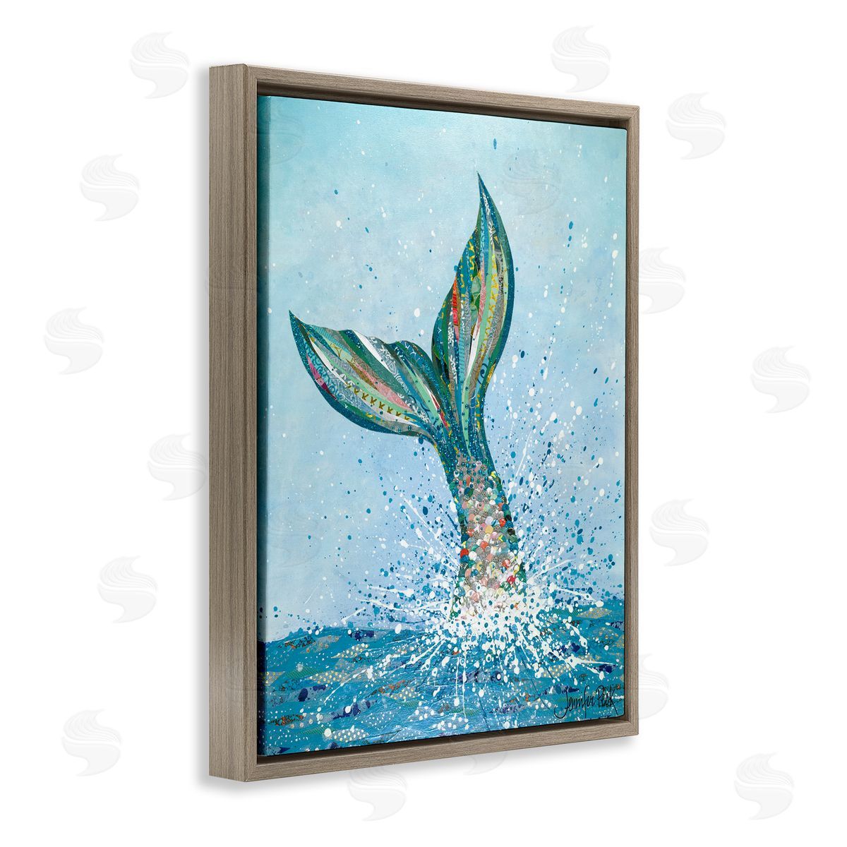 Diving Mermaid Tail Brown Floating Frame Canvas Wall Art, Home Decor by Jennifer Peck