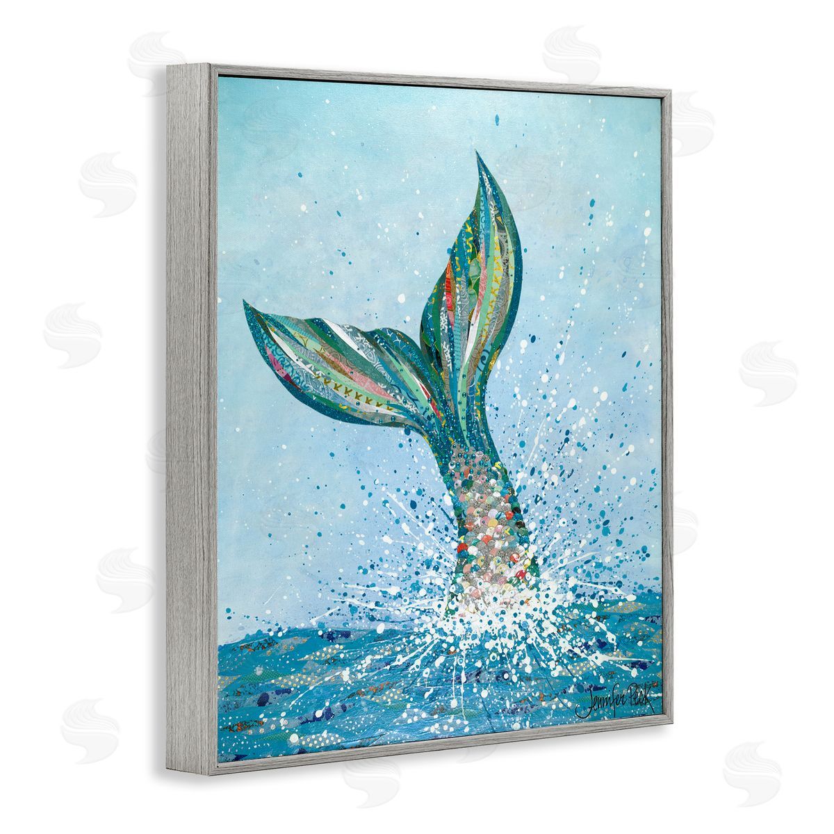 Diving Mermaid Tail Grey Frame Print Wall Art, Home Decor by Jennifer Peck